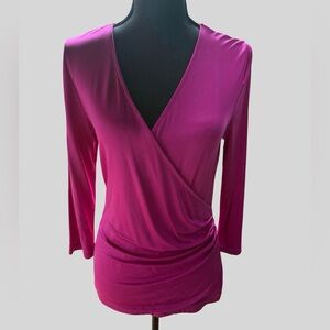 Lauren Ralph Lauren Pink Wrap Top Medium Long Sleeve Stretch‎